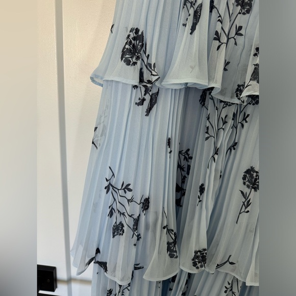 SELF- PORTRAIT BLUE FLORAL SILHOUETTE CHIFFON CROSSOVER MIDI DRESS - Picture 8 of 11